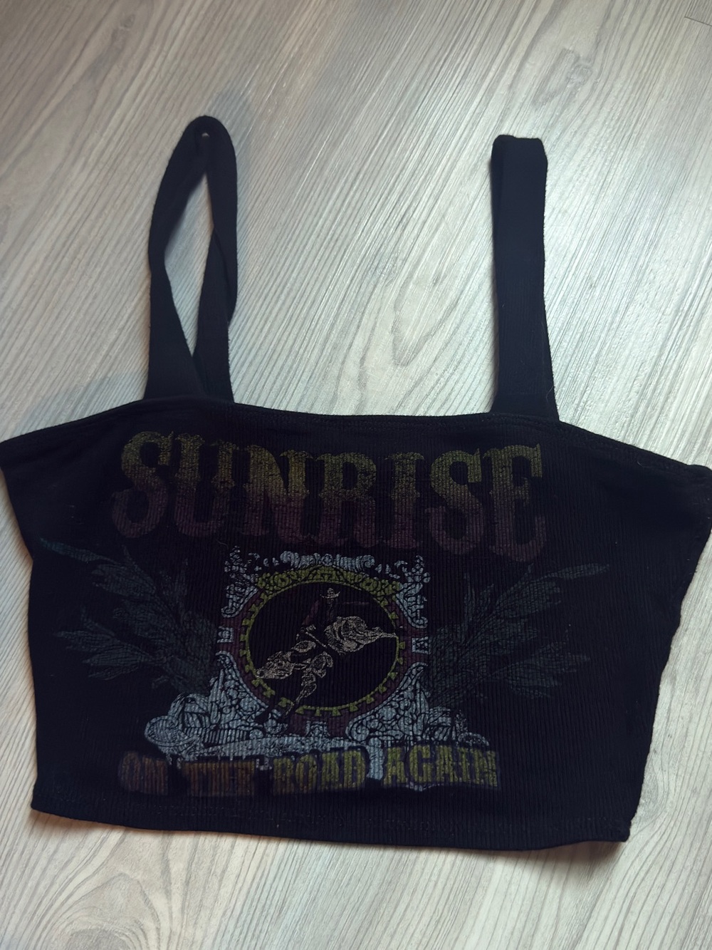 TILT Black 'Sunrise' Graphic Ribbed Crop Tank
